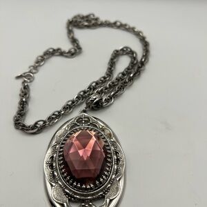 Whiting & Davis Silver Tone Necklace with faceted purple stone.